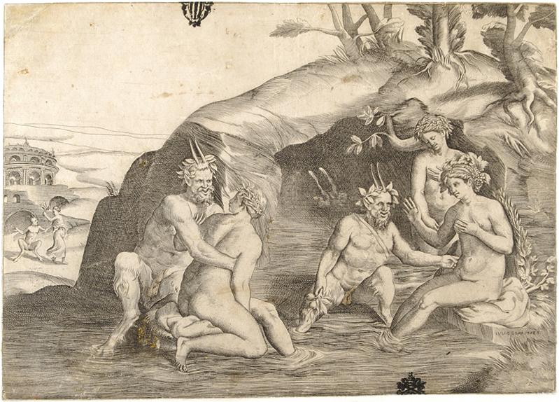 Ninfe e satiri al bagno (stampa smarginata) di Bonasone Giulio (sec. XVI)