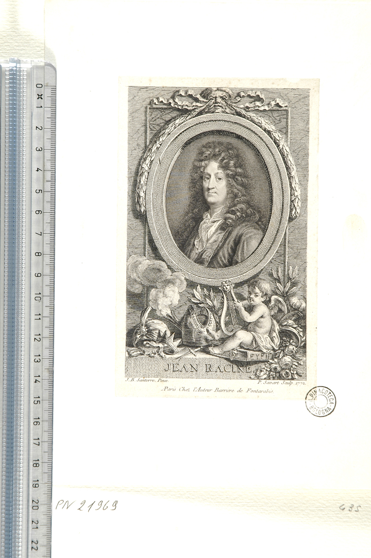 ritratto di Jean Racine (stampa smarginata) di Santerre Jean Baptiste, Savart Pierre (sec. XVIII)