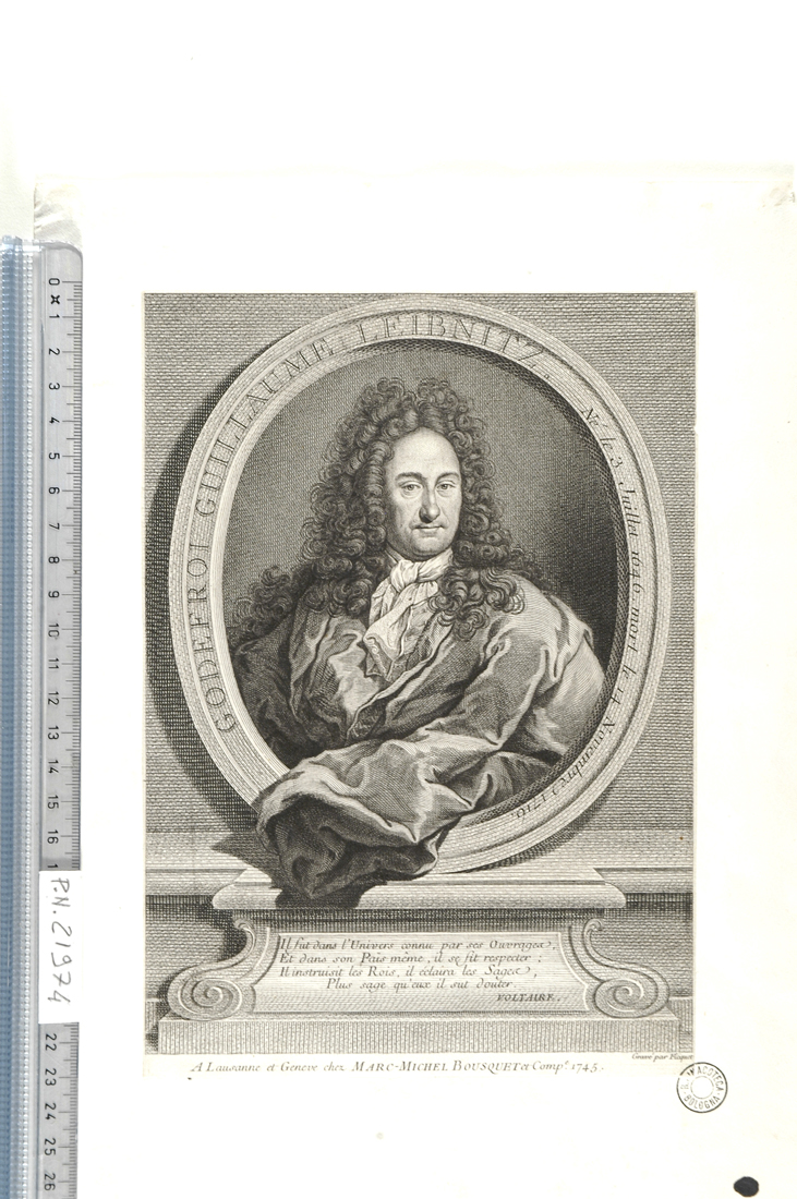 ritratto di Gottfried Wilhelm von Leibniz (stampa smarginata) di Ficquet Etienne (sec. XVIII)