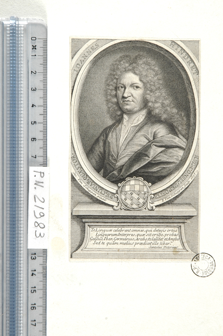 ritratto di Ioannes Hindret (stampa smarginata) di Schuppen Jacob van, Schuppen Peter Ludwig van (sec. XVII)