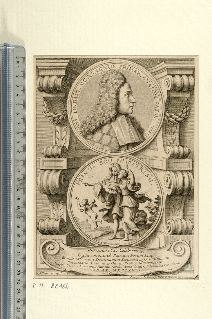 Foglio dedicato al professore padovo di atomia Giov Battista Morgagni (stampa) di Francia Francesco Domenico Maria (sec. XVIII)