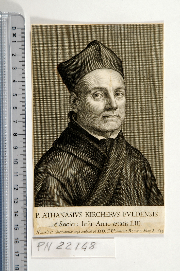 ritratto di A. Kircher (stampa smarginata) di Bloemaert Cornelis il Giovane (sec. XVII)