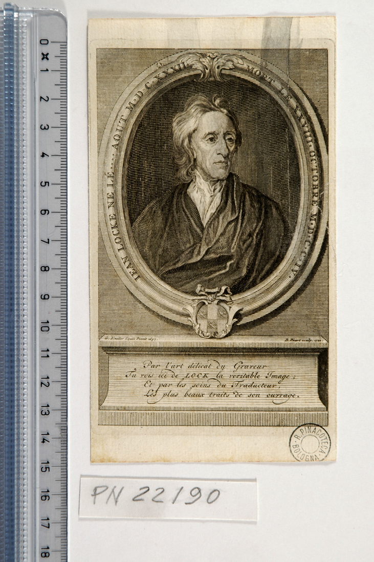 ritratto di John Locke (stampa smarginata) di Picart Bernard, Kneller Gottried (sec. XVIII)