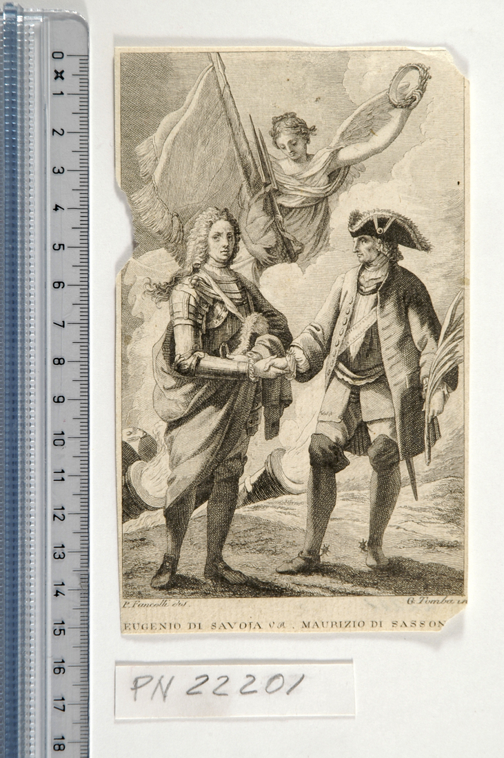 Eugenio di Savoia e Maurizio di Sassonia (stampa smarginata) di Tomba Giulio, Fancelli Pietro (secc. XVIII/ XIX)