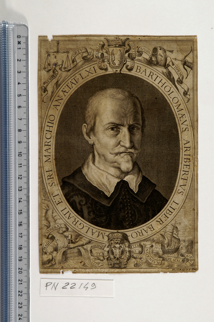 ritratto di Bartolomeo Ariberti (stampa smarginata) di Bloemaert Cornelis il Giovane (sec. XVII)