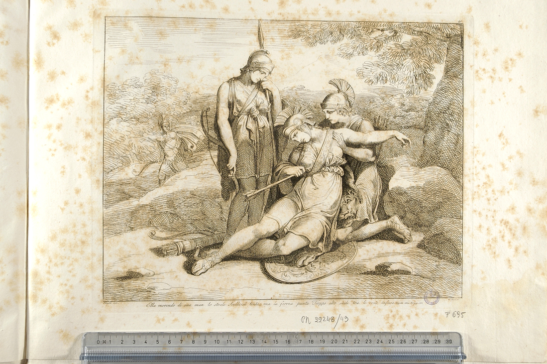 Camilla morente dà le ultime istruzioni alla sua amica Acca (stampa) di Pinelli Bartolomeo (sec. XIX)