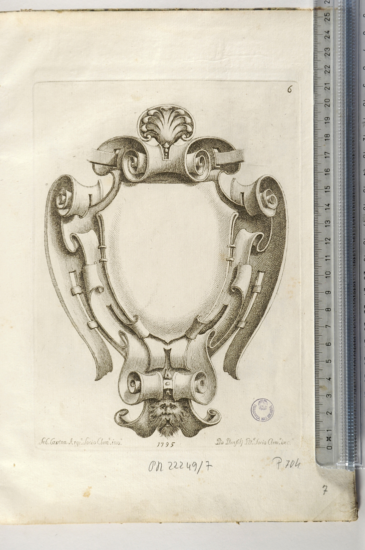 scudo architettonico (stampa) di Panfili Pio, Cavina Sebastiano (sec. XVIII)