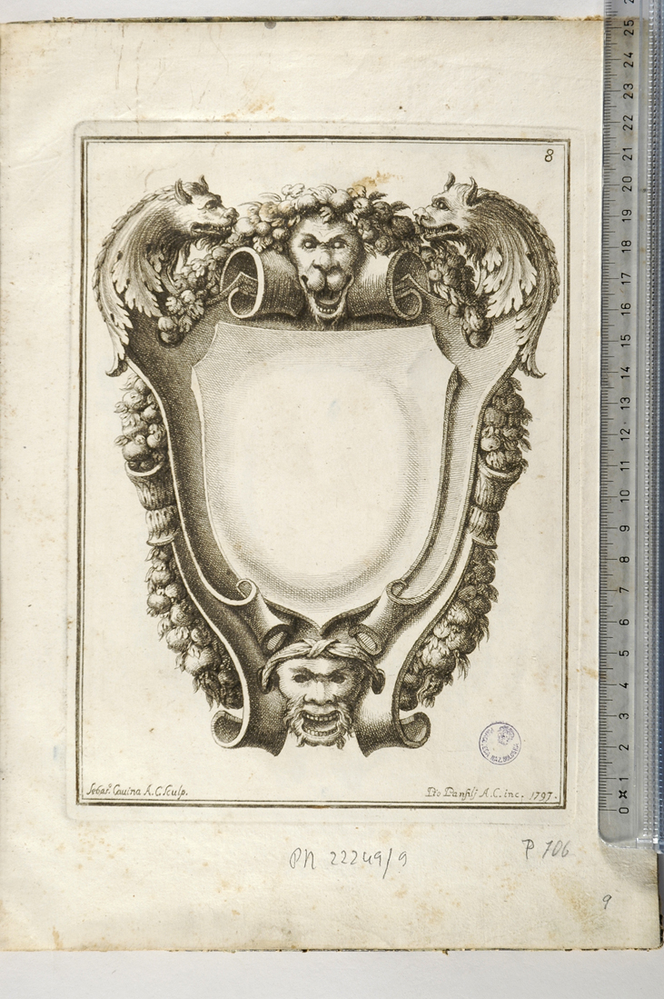 scudo architettonico (stampa) di Panfili Pio, Cavina Sebastiano (sec. XVIII)