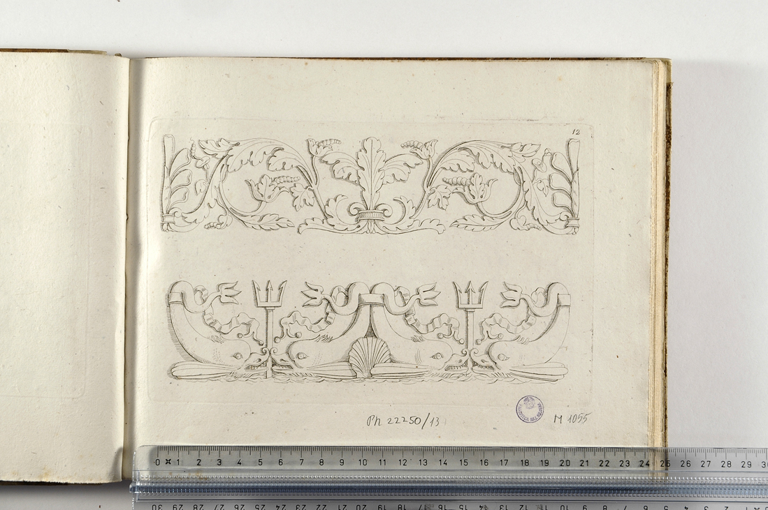 elemento architettonico con motivi decorativi (stampa) di Magazzari Giovanni (sec. XIX)