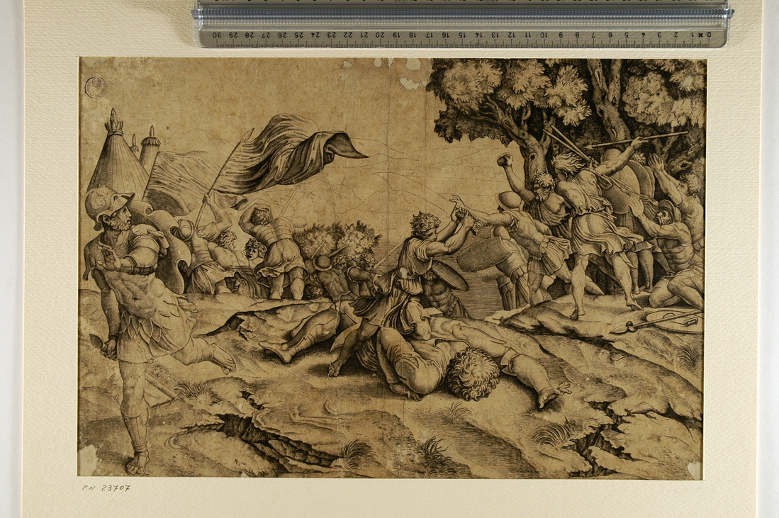 David decapita Golia (stampa smarginata) di Raimondi Marcantonio, Sanzio Raffaello (sec. XVI)