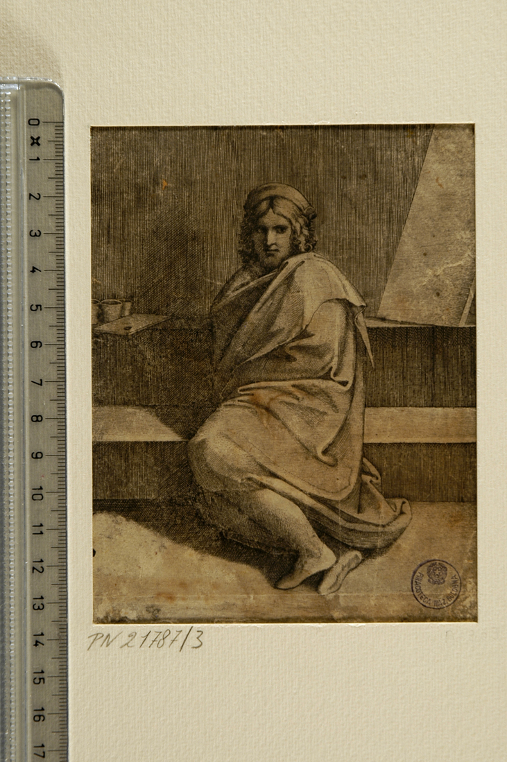 ritratto di Raffaello Sanzio (stampa smarginata) di Raimondi Marcantonio (sec. XVI)
