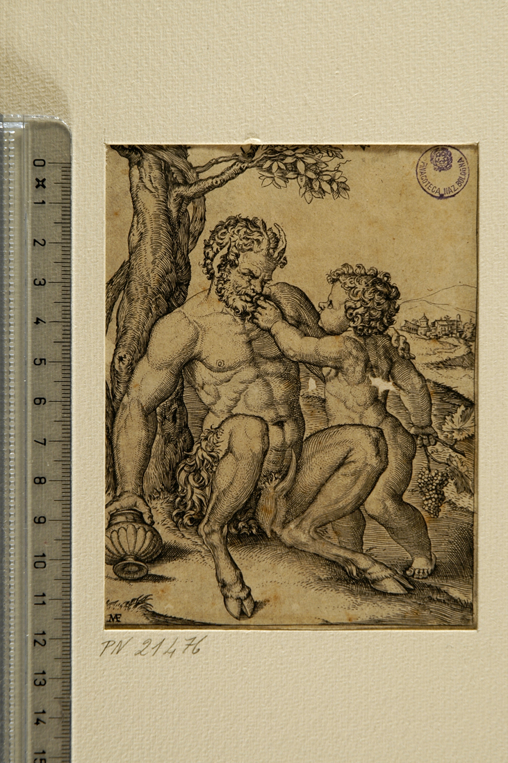 Pan e Bacco fanciullo (stampa smarginata) di Raimondi Marcantonio, Sanzio Raffaello (sec. XVI)