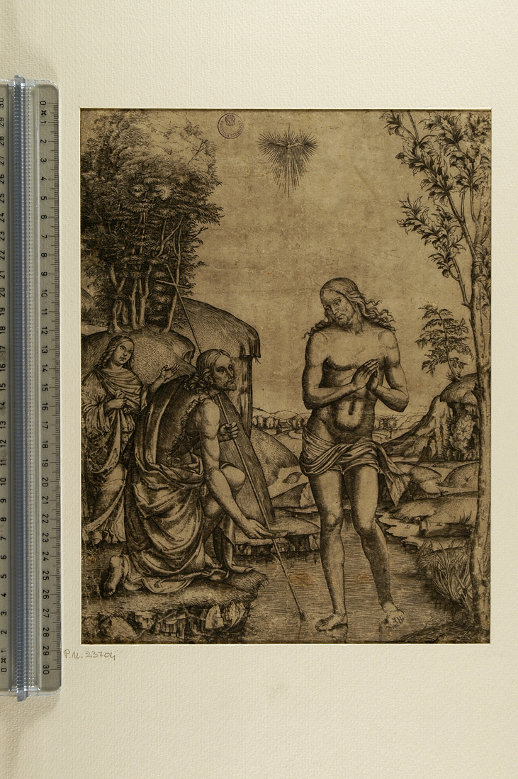 battesimo di Cristo (stampa smarginata) di Raimondi Marcantonio, Francia (?) (sec. XVI)