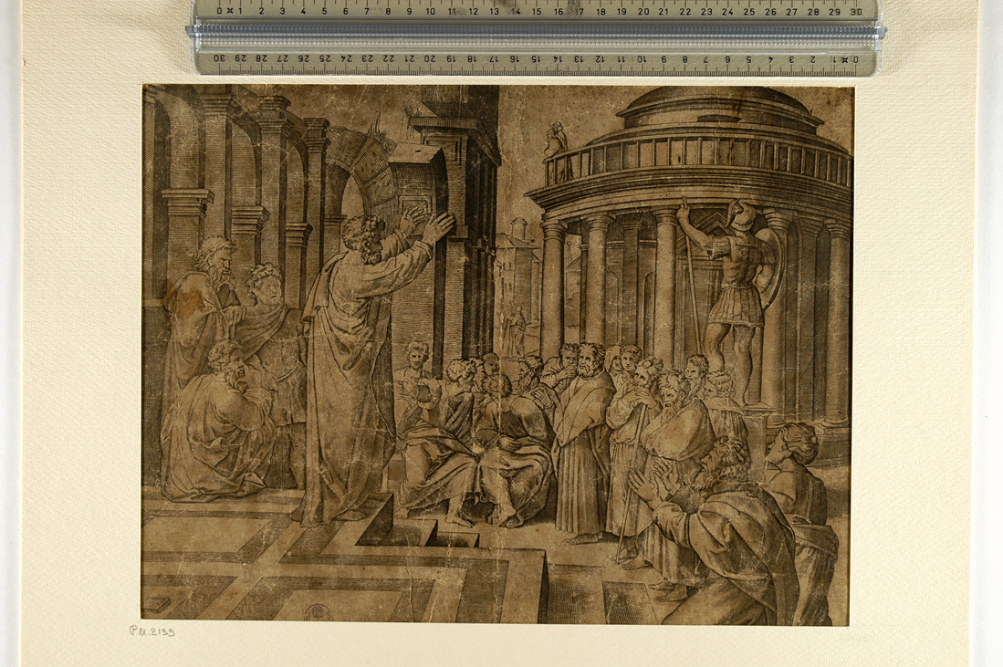 discorso di San Paolo nell'areopago di Atene (stampa smarginata) di Raimondi Marcantonio, Sanzio Raffaello (sec. XVI)