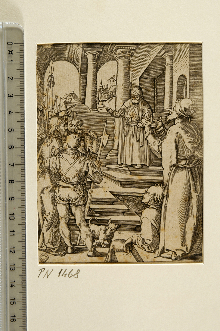 Cristo davanti a Pilato (stampa smarginata) di Raimondi Marcantonio, Durer Albrecht (sec. XVI)