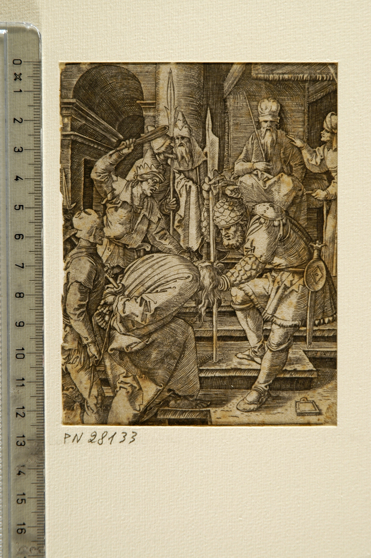 Cristo davanti ad Anna (stampa smarginata) di Raimondi Marcantonio, Durer Albrecht (sec. XVI)