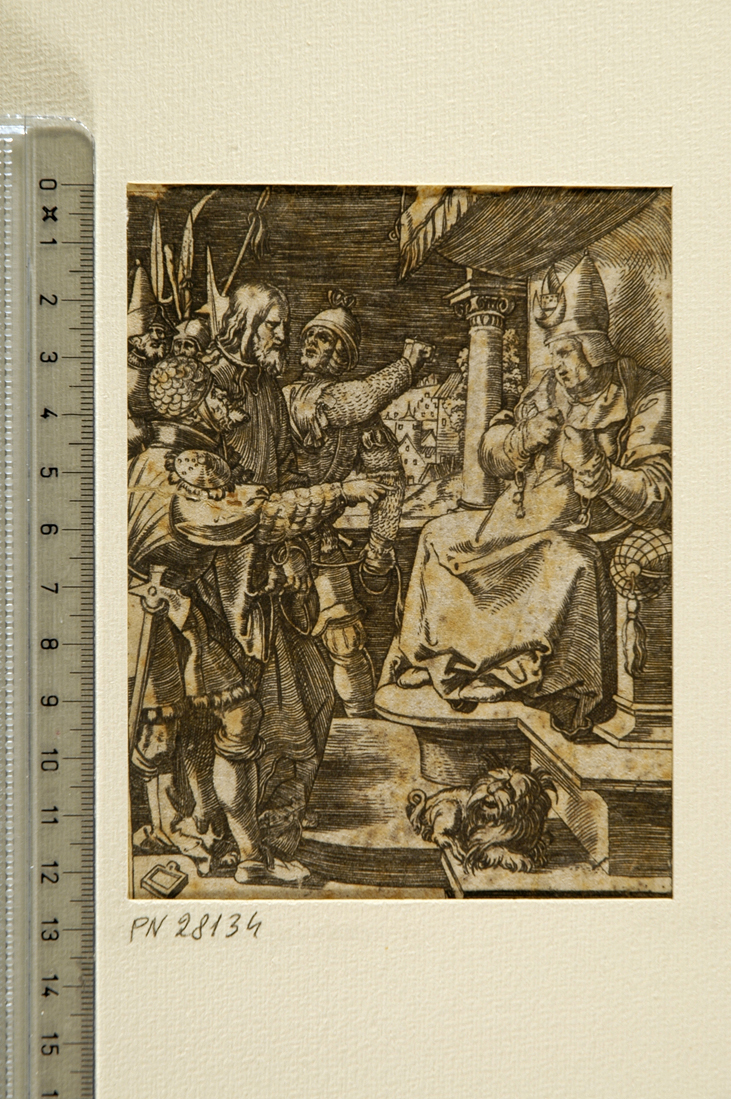 Cristo davanti a Caifa (stampa smarginata) di Raimondi Marcantonio, Durer Albrecht (sec. XVI)