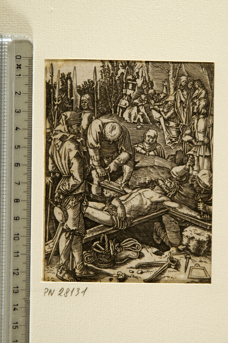 Cristo inchiodato alla croce (stampa smarginata) di Raimondi Marcantonio, Durer Albrecht (sec. XVI)