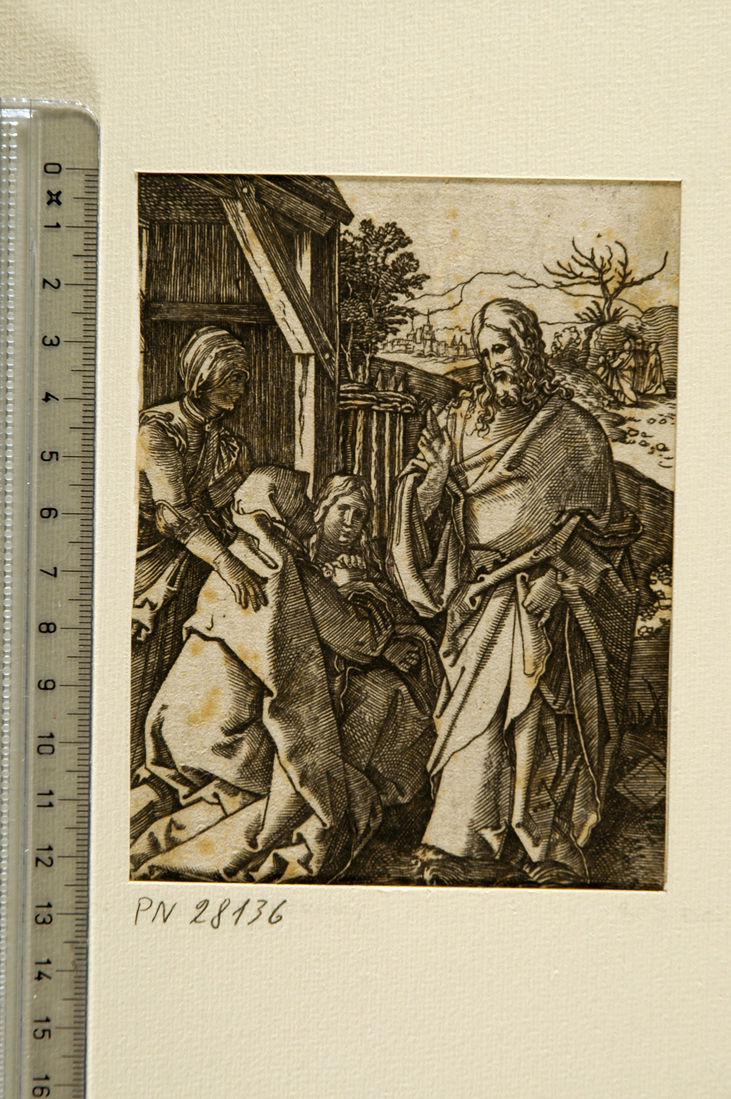 commiato di Cristo dalla Madonna (stampa smarginata) di Raimondi Marcantonio, Durer Albrecht (sec. XVI)