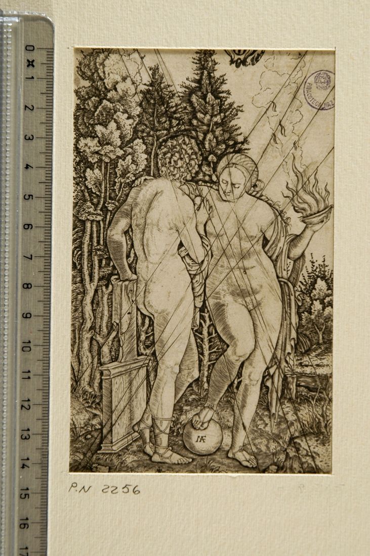 L'uomo e la donna con le sfere (stampa smarginata) di Raimondi Marcantonio (sec. XVI)