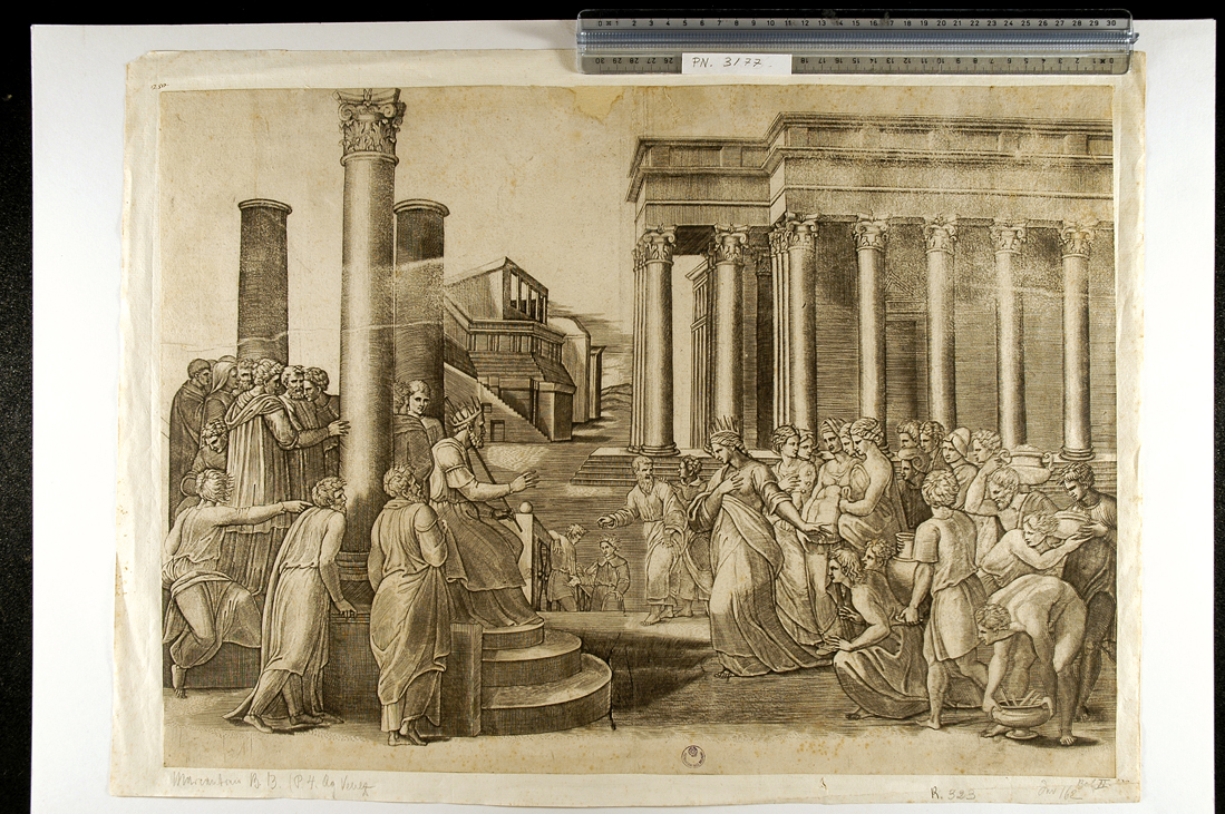 Salomone e la regina di Saba (stampa smarginata) di Raimondi Marcantonio, Sanzio Raffaello (sec. XVI)