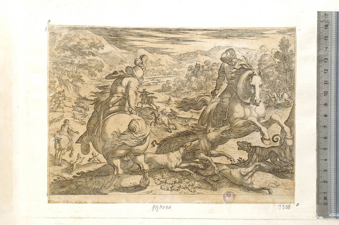 caccia al cinghiale (stampa smarginata) di Tempesta Antonio (sec. XVII)