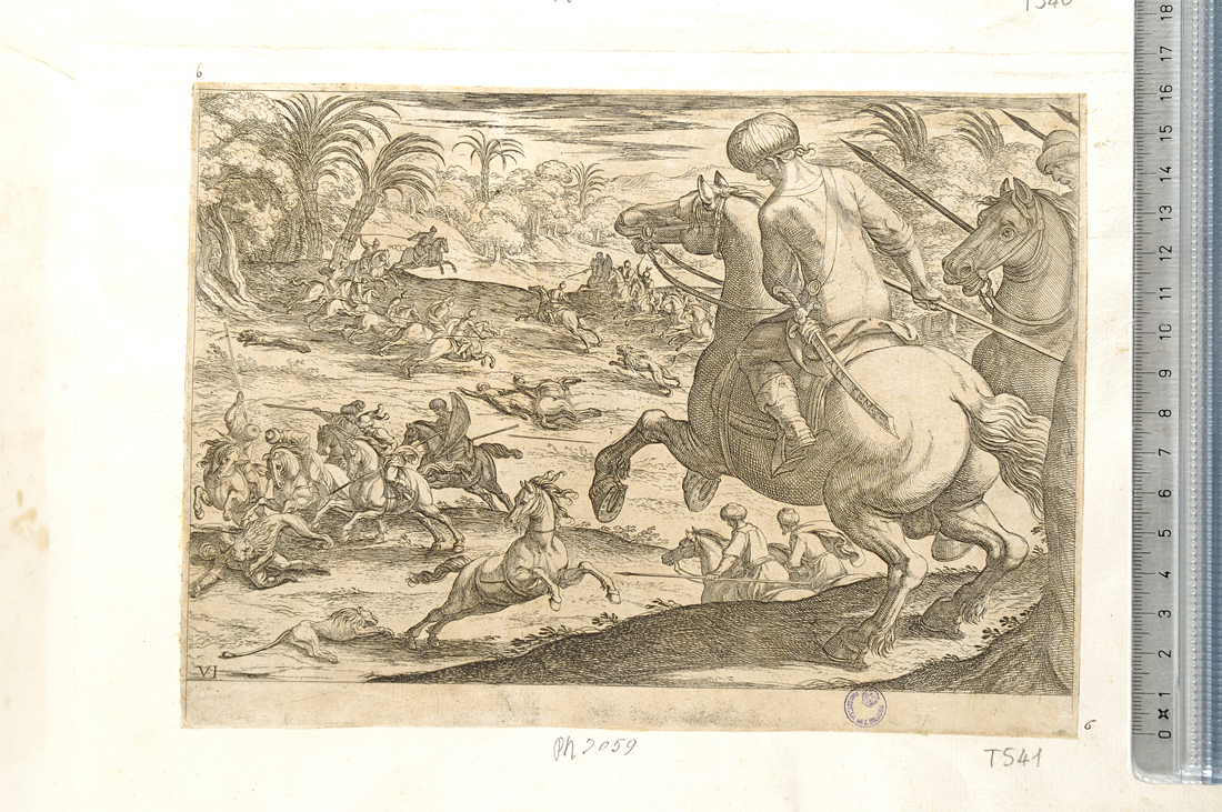caccia ai leoni (stampa smarginata) di Tempesta Antonio (sec. XVII)