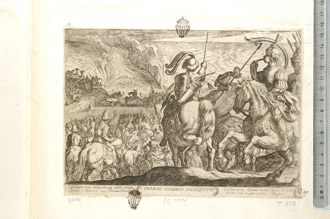 il Faraone perseguita gli Ebrei (stampa smarginata) di Tempesta Antonio (sec. XVII)