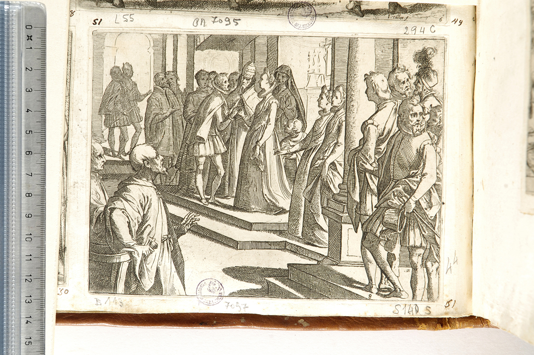 fidanzamento di Margherita con Filippo III (stampa smarginata) di Schiaminossi Raffaello (sec. XVII)