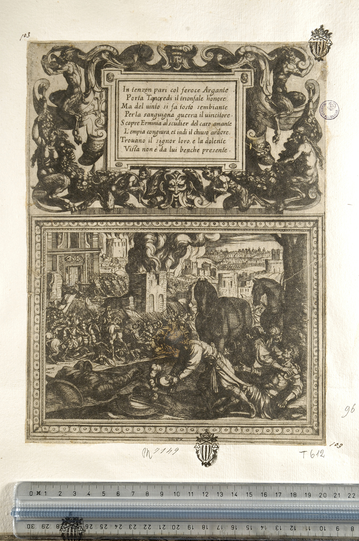 La Gerusalemme Liberata. Canto diciannovesimo (stampa smarginata) di Tempesta Antonio (secc. XVI/ XVII)