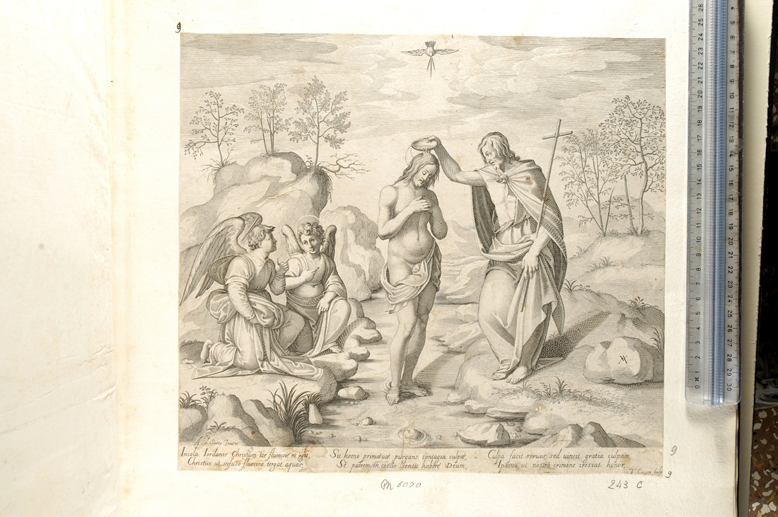 battesimo di Cristo (stampa smarginata) di Kruger Dietrich, Andrea del Sarto (sec. XVII)