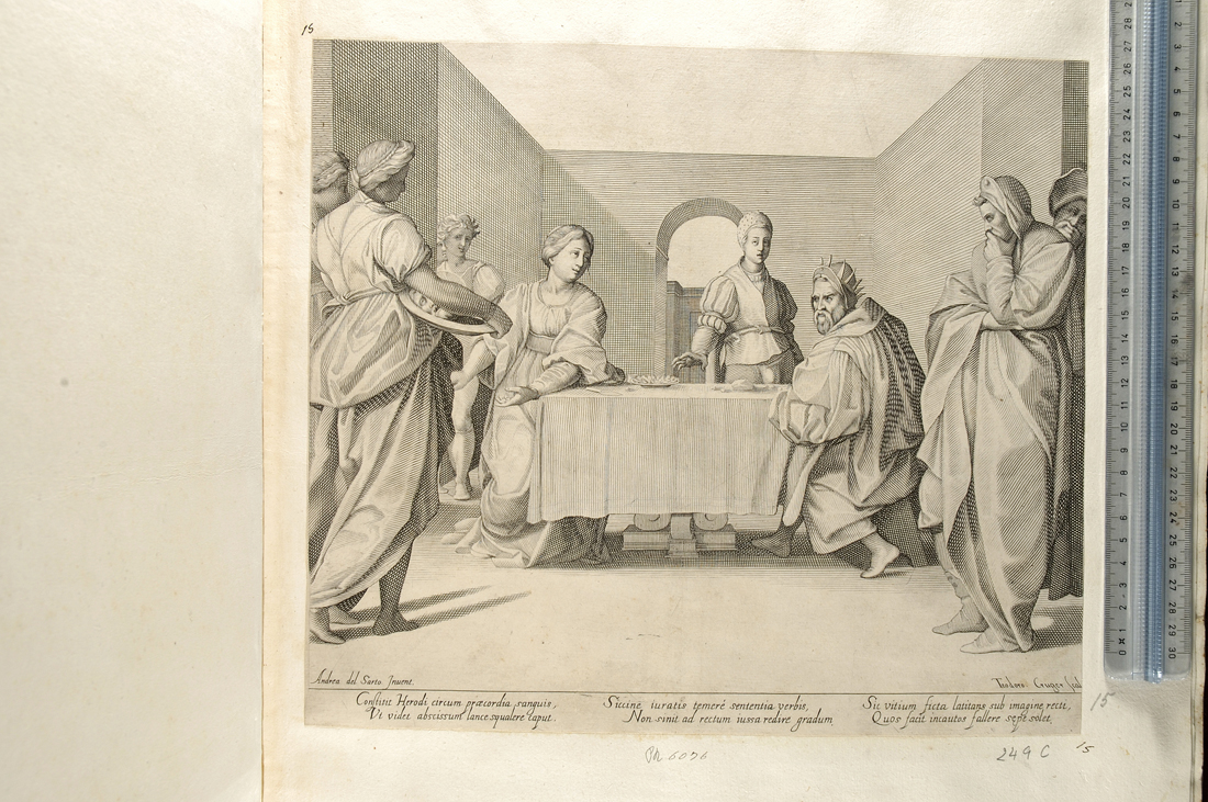 Salome consegna la testa di San Giovanni Battista a Erodiade (stampa smarginata) di Kruger Dietrich, Andrea del Sarto (sec. XVII)