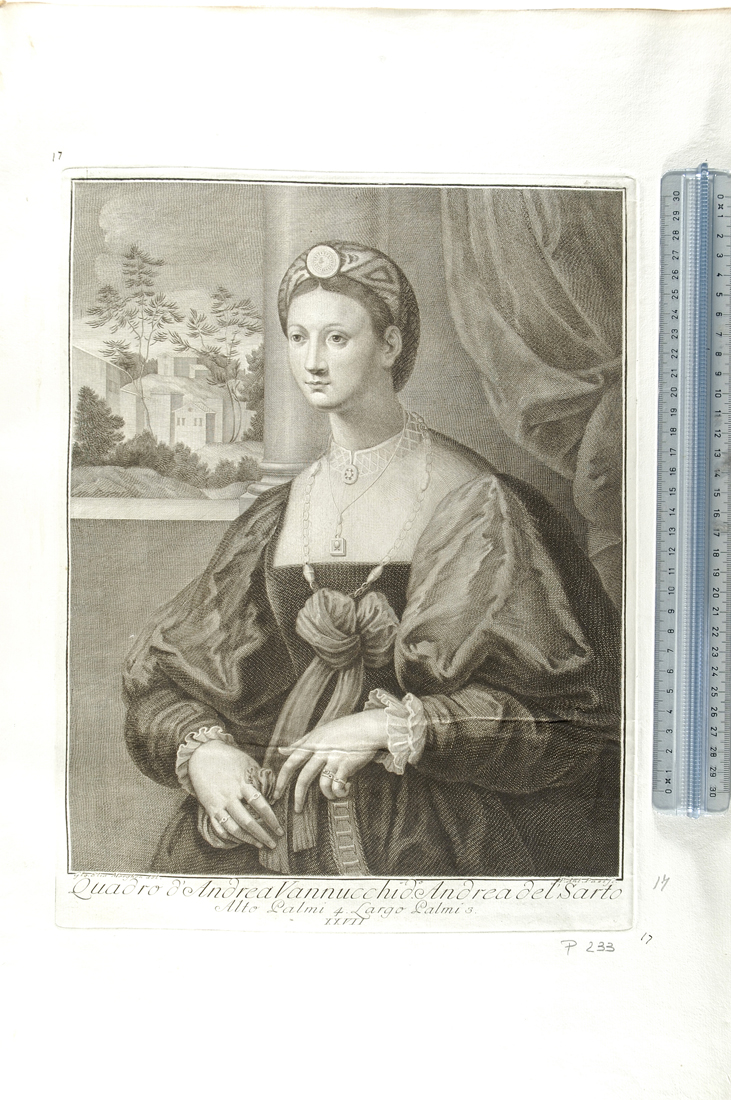 ritratto di Bianca Capello (stampa) di Pazzi Antonio, Morghen Giovanni Elia, Andrea del Sarto (sec. XVIII)