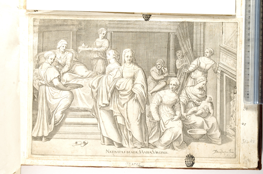 nascita di Maria Vergine (stampa) di Kruger Dietrich (?) (attribuito), Andrea del Sarto (primo quarto sec. XVII)