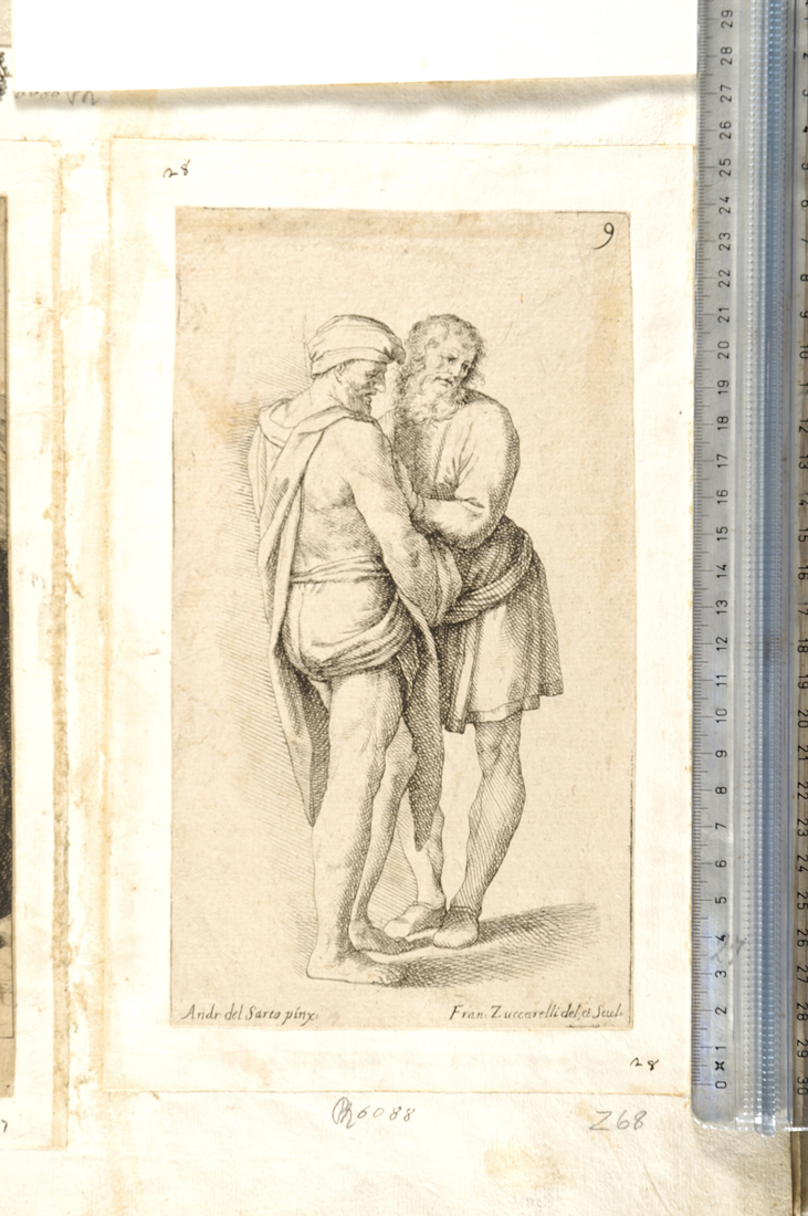 due uomini che conversano (stampa smarginata) di Zuccarelli Francesco, Andrea del Sarto (sec. XVIII)