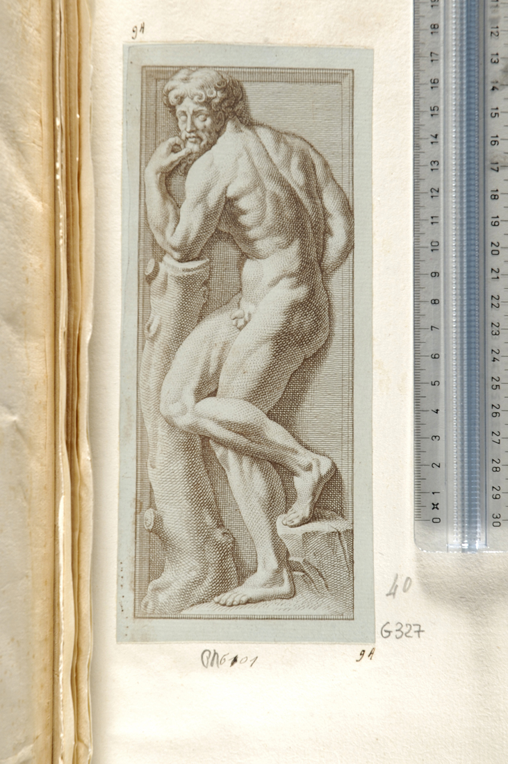 studio virile dall'antico (stampa smarginata) di Gregori Carlo (attribuito), Baccio Bandinelli (sec. XVIII)