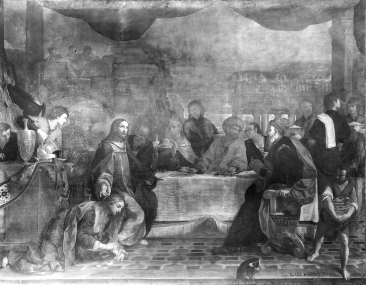 cena in casa di Simone il fariseo (dipinto) di Sirani Giovanni Andrea (sec. XVII)