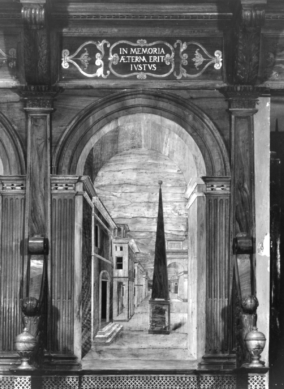 prospettiva architettonica (decorazione a intarsio, elemento d'insieme) di Natali Giovan Battista, Levanti Antonio (sec. XVII)