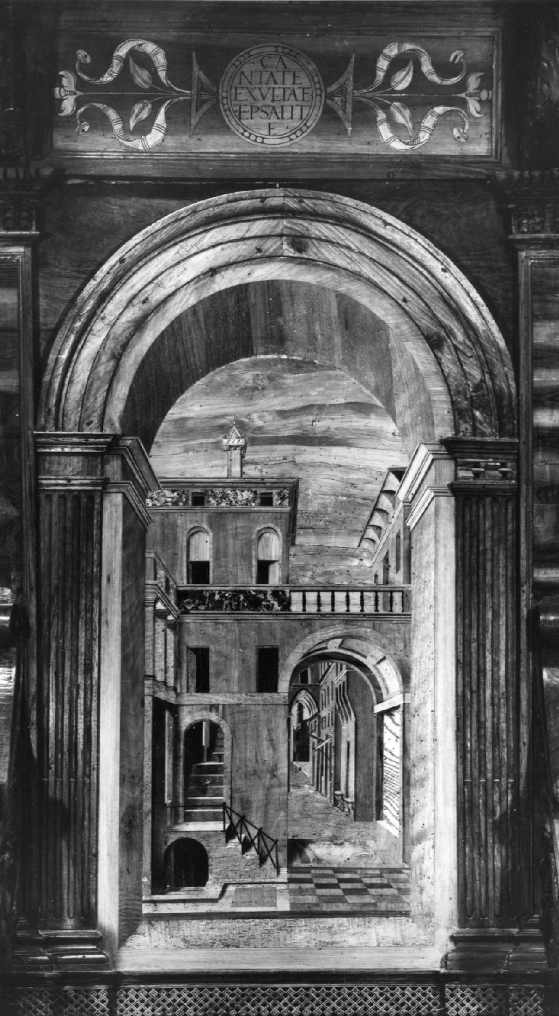 prospettiva architettonica (decorazione a intarsio, elemento d'insieme) di De Marchi Biagio (sec. XVI)
