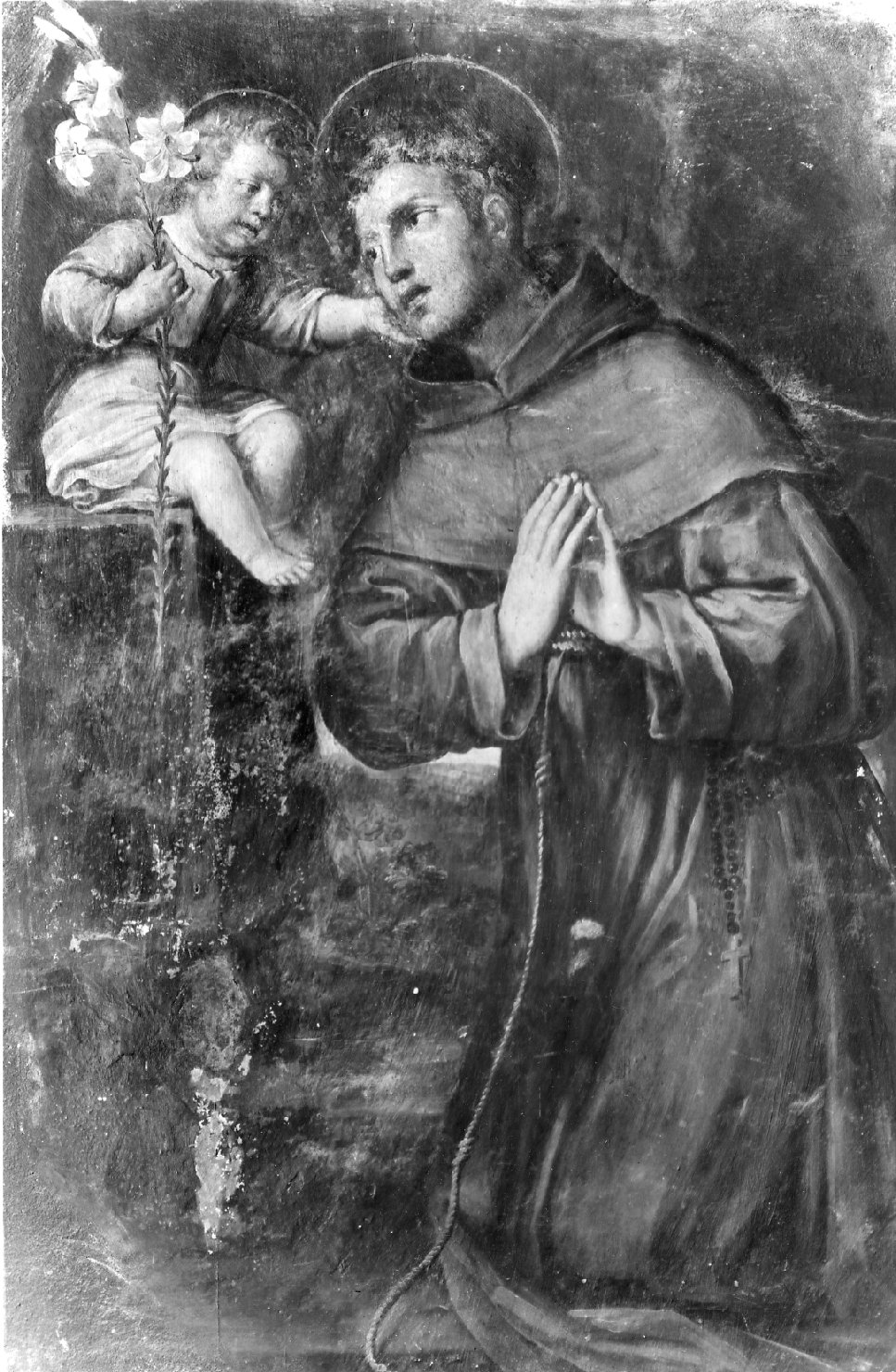 Sant'Antonio da Padova con il bambino (dipinto murale) di Ferrari Leonardo detto Leonardino (sec. XVII)