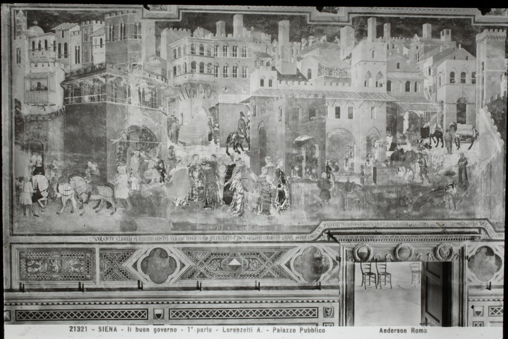 Lorenzetti, Ambrogio/ Il Buon Governo/ Palazzo Pubblico/ Siena (diapositiva) di Lorenzetti, Ambrogio, Anderson, Domenico (XIX/ XX)