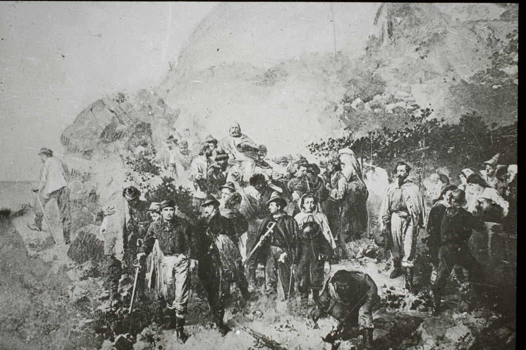 Disegno raffigurante un combattimento (diapositiva) di Istituto Italiano Proiezioni Luminose (XX)