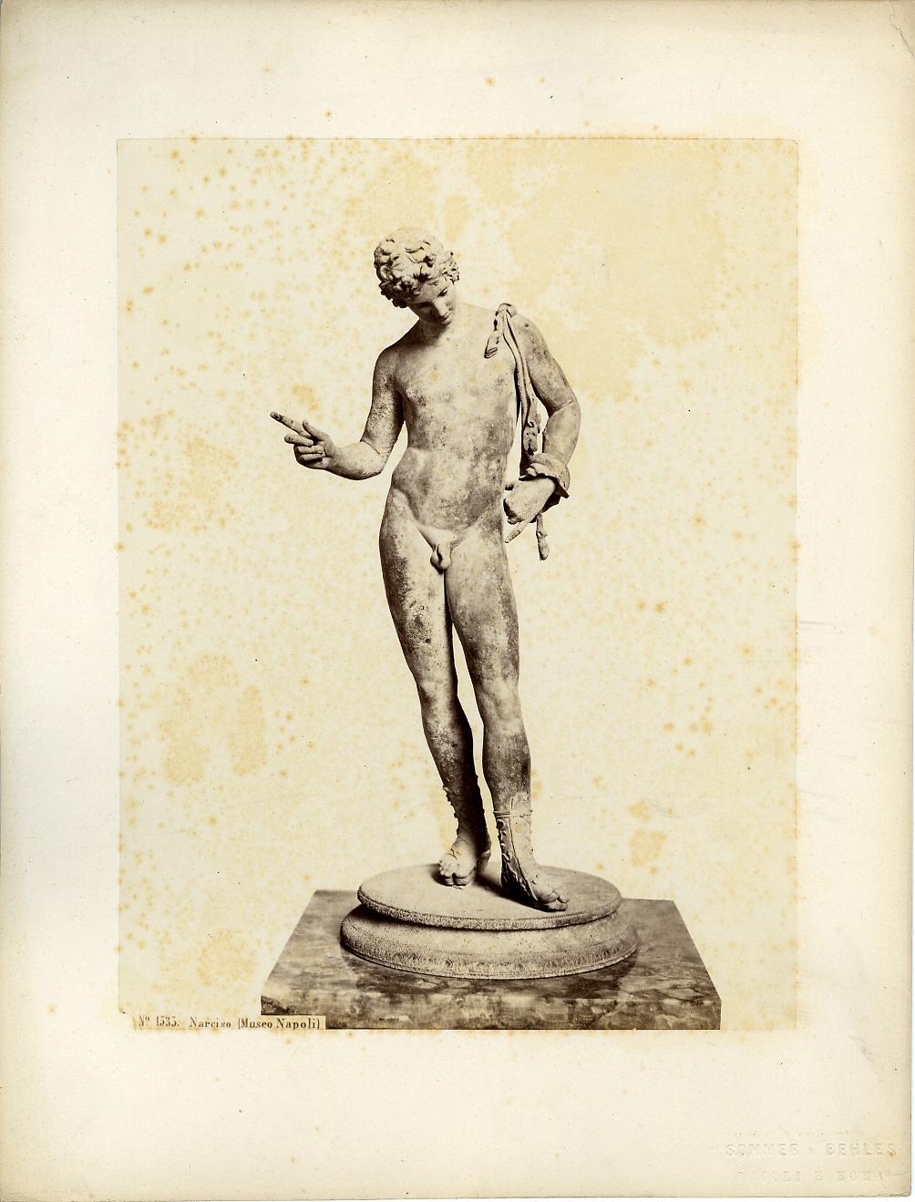 Napoli/ Museo Archeologico Nazionale/ Statuetta di Dioniso proveniente da Pompei/ bronzo (base non pertinente)/ età tardo ellenistica (positivo) di Sommer & Behles (studio) - ambito tardo ellenistico (XIX)