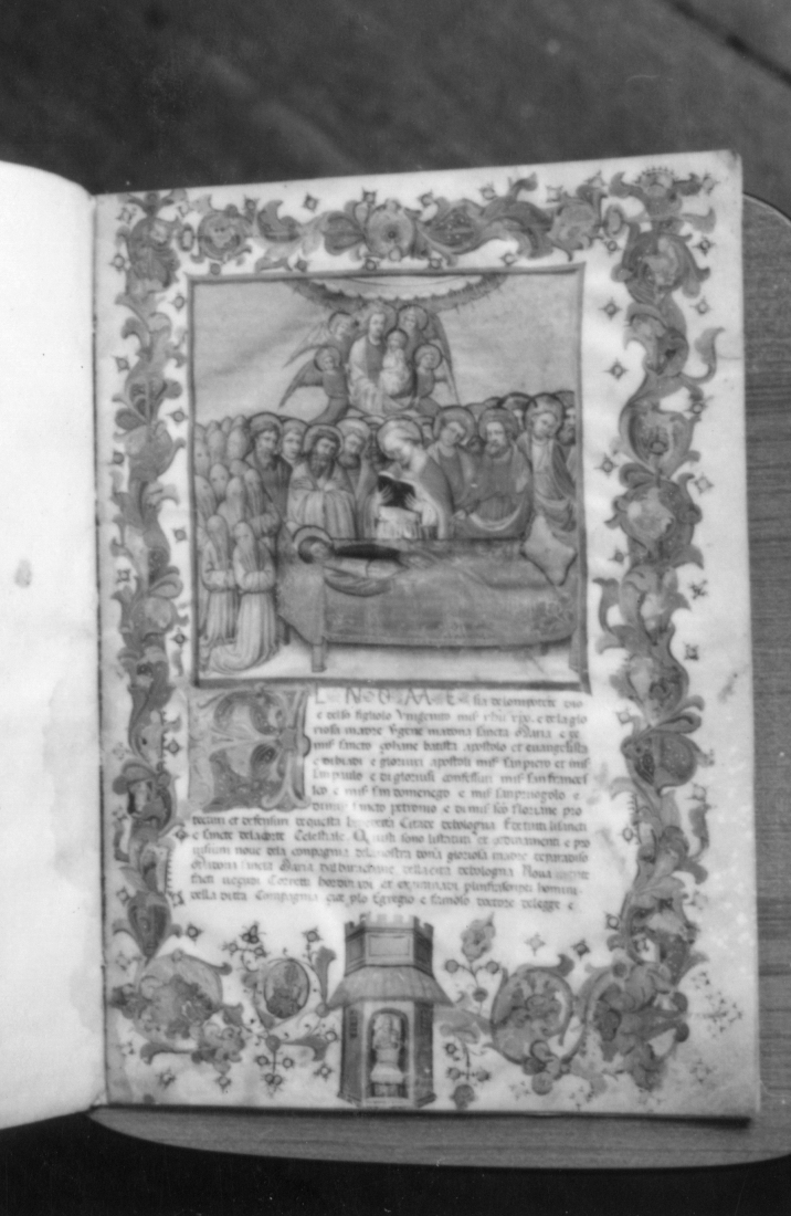 transito della Madonna/ Cristo/ angeli/ Maria Vergine bambina (coperta di libro liturgico) - ambito bolognese (sec. XV)