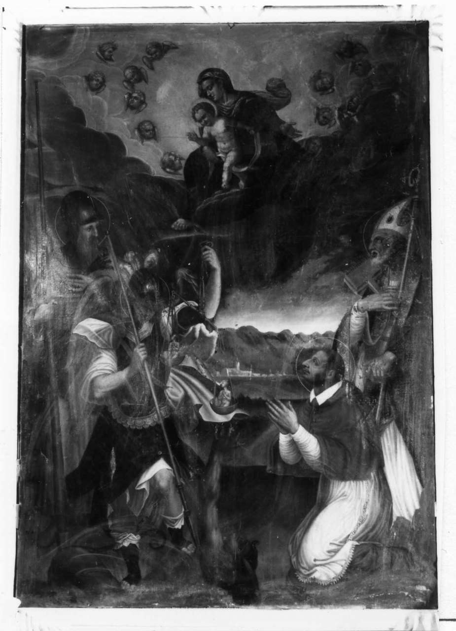 Madonna con Bambino in gloria, San Michele arcangelo, San Guglielmo d'Aquitania, San Carlo Borromeo e San Biagio Martire (dipinto) - ambito emiliano (sec. XVII)