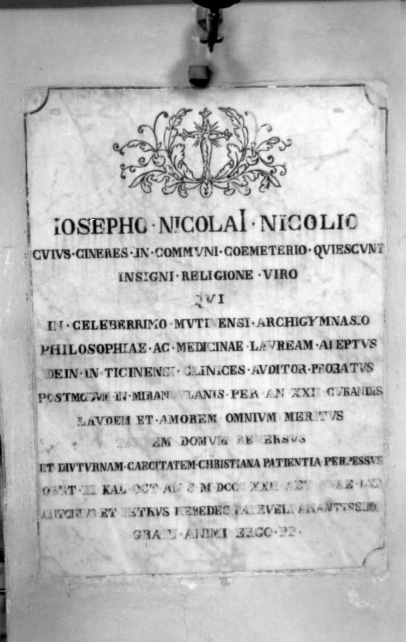 lapide tombale - bottega emiliana (primo quarto sec. XIX)