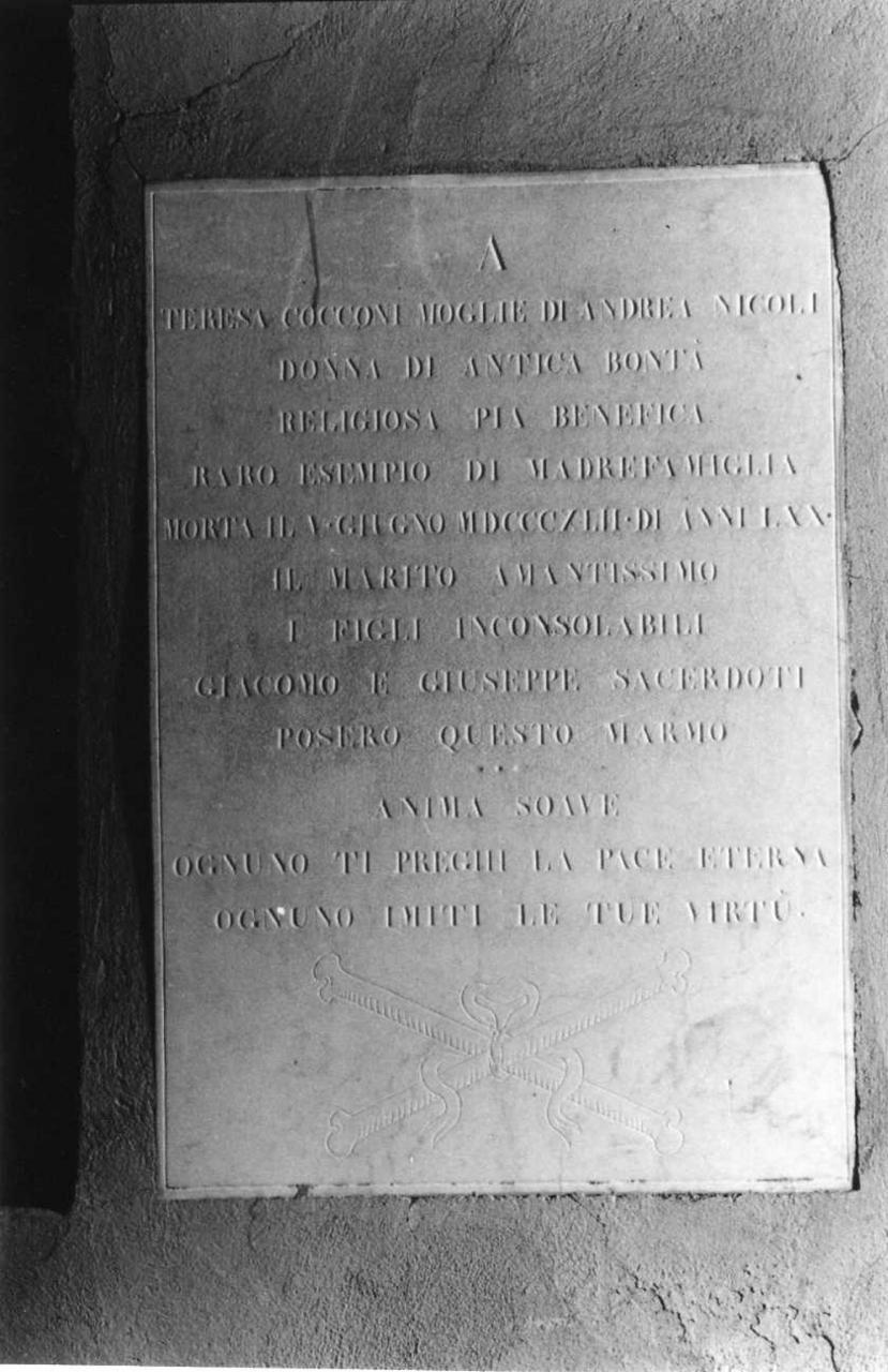 lapide tombale - bottega emiliana (metà sec. XIX)