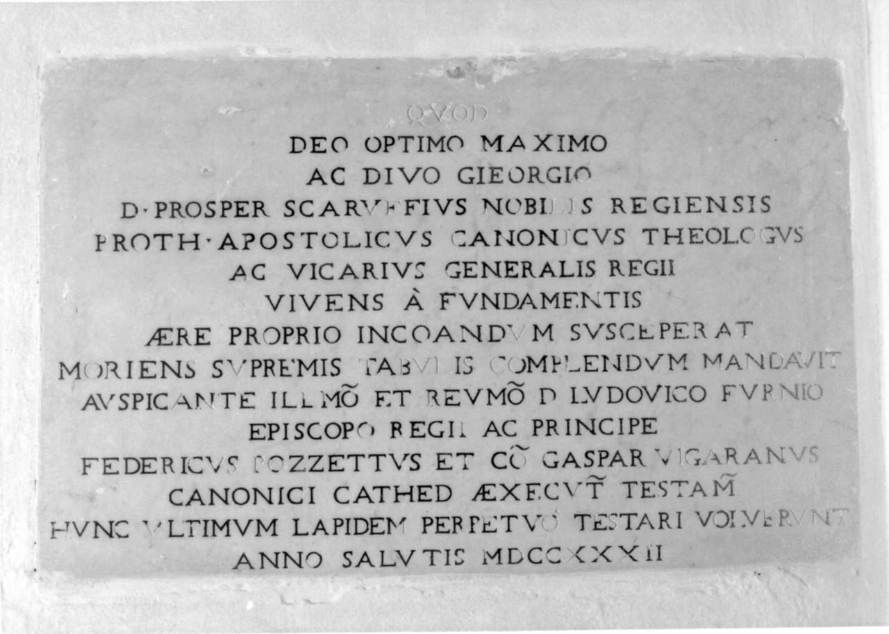 lapide commemorativa - bottega reggiana (secondo quarto sec. XVIII)