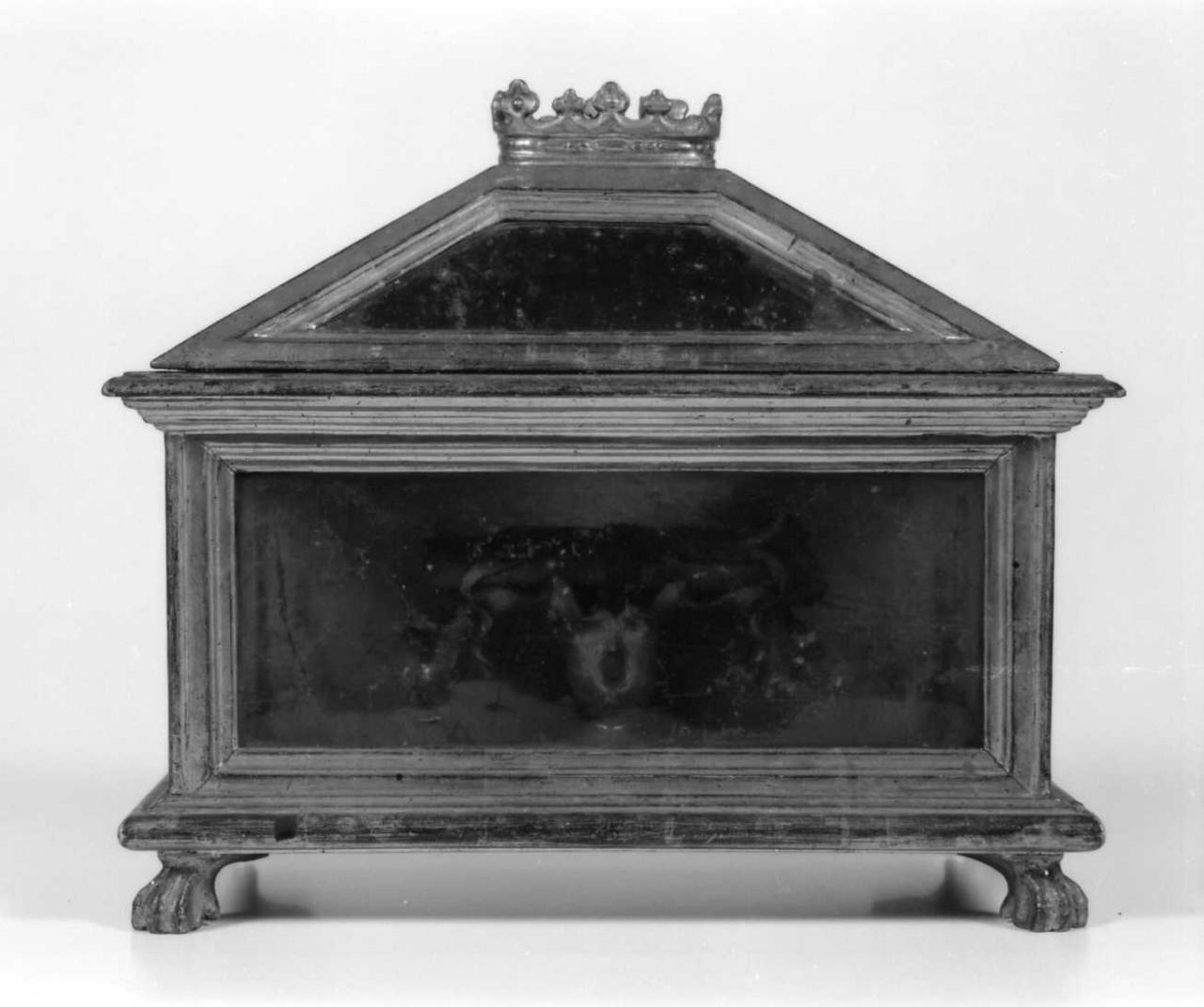 reliquiario a teca - a urna, coppia - bottega emiliana (fine/inizio secc. XVIII/ XIX)