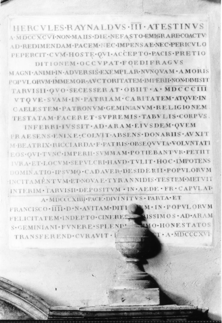 lapide commemorativa - bottega modenese (sec. XIX)